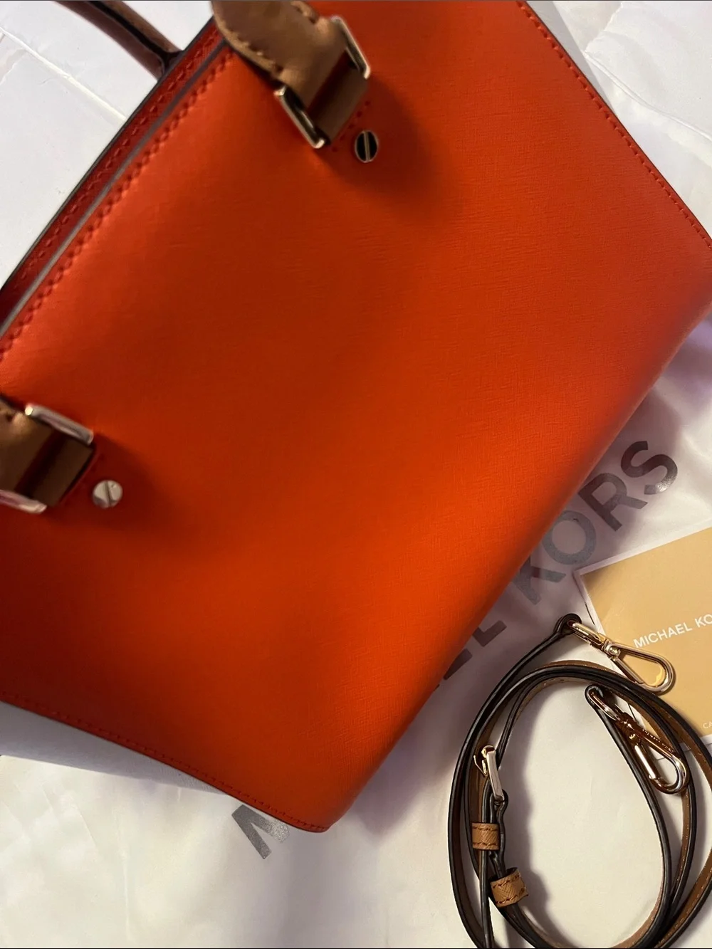 Michael Kors Red and Brown Satchel